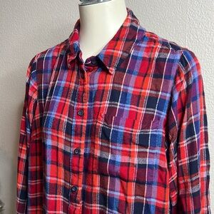 Lane Bryant Red & Blue Plaid Button-Up Shirt - Size 14/16